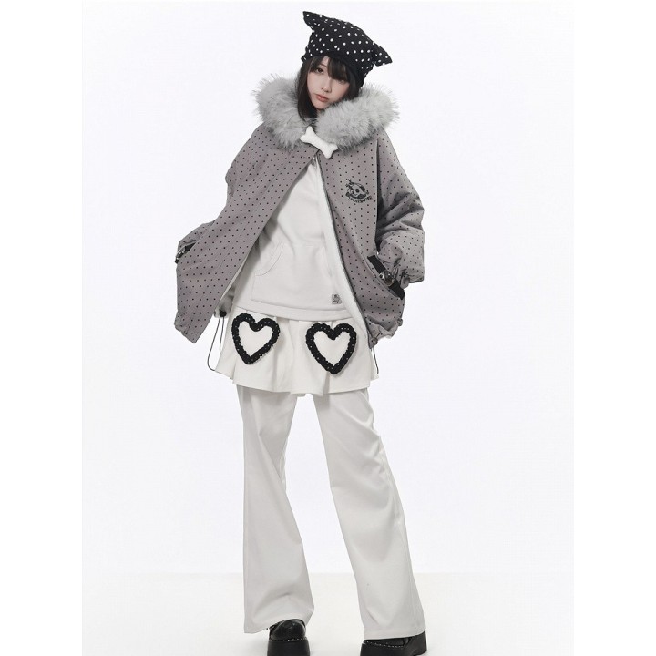 Pantalon évasé blanc à surjupe volantée cœur