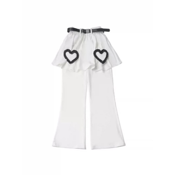 Pantalon évasé blanc à surjupe volantée cœur