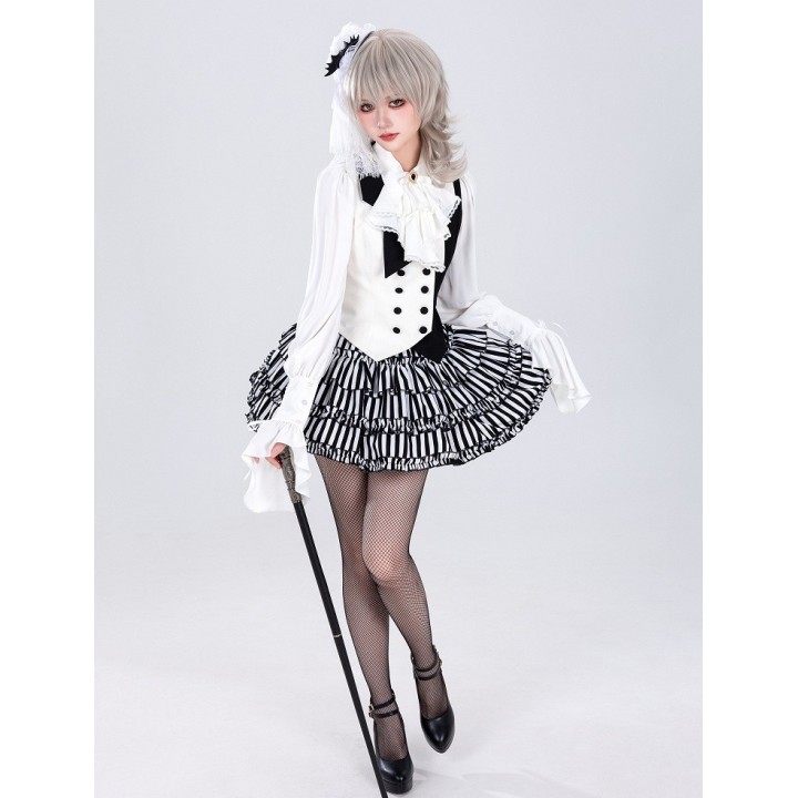 Jupe étagée rayée noir et blanc « dark cute »