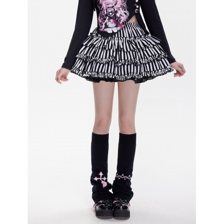 Jupe étagée rayée noir et blanc « dark cute »