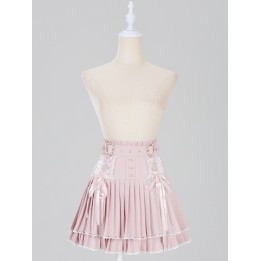 Jupe plissée Jirai Kei à ceinture boucle cœur strass – Rose