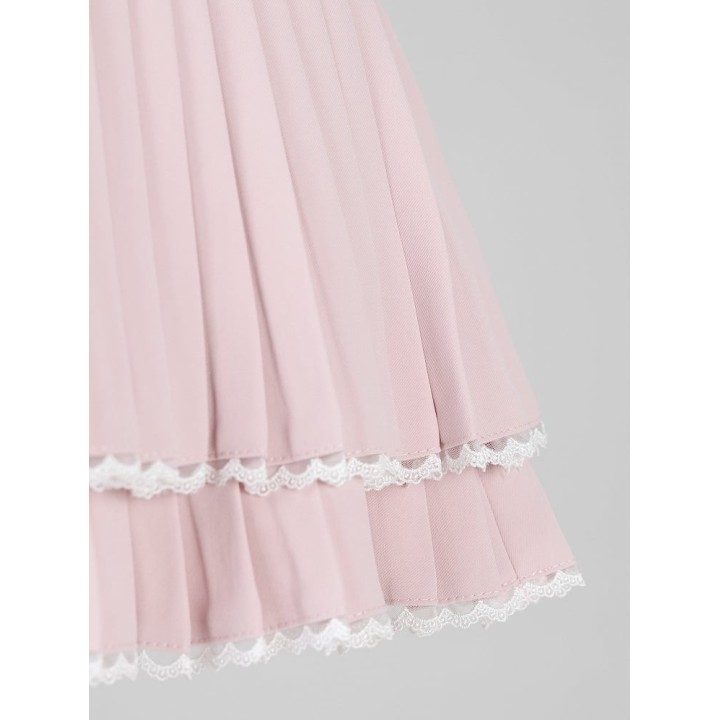 Jupe plissée Jirai Kei à ceinture boucle cœur strass – Rose