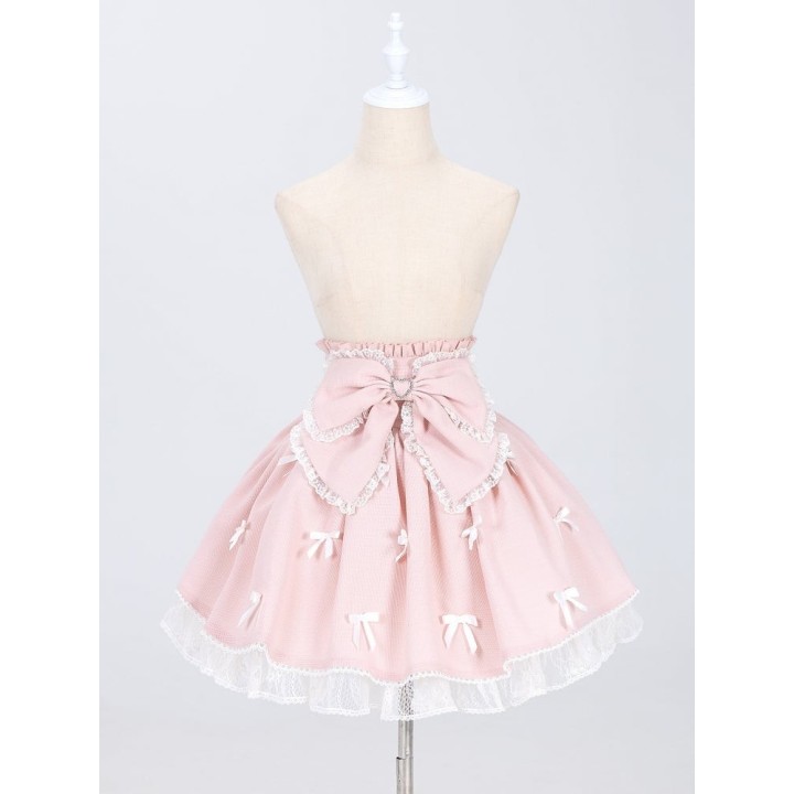 Jupe Jirai Kei rose à nœuds et perles