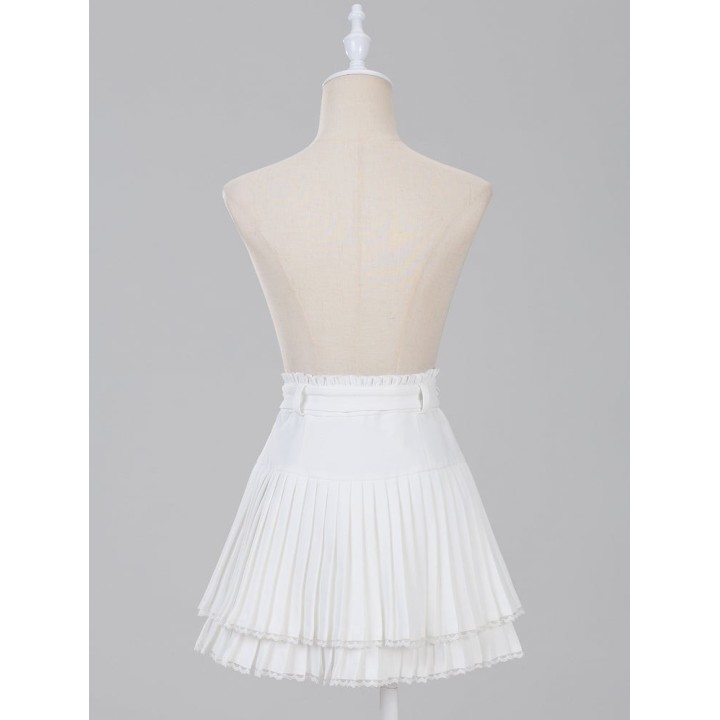 Jupe plissée Jirai Kei à ceinture boucle cœur strass – Blanc