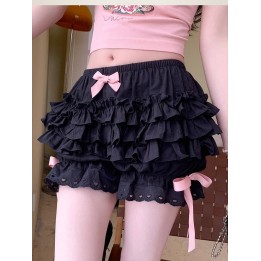 Bloomer lolita noir bouffant à nœuds roses