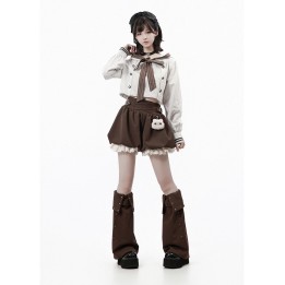 Bloomer kawaii marron à dentelle et breloque chaton