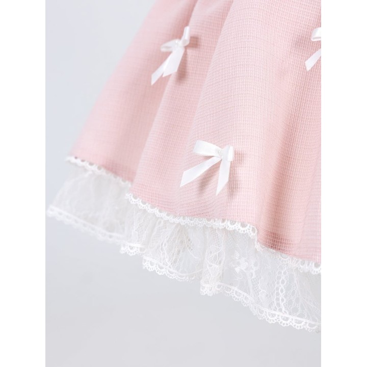 Jupe Jirai Kei rose à nœuds et perles