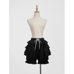 Short bloomer lolita noir à volants étagés