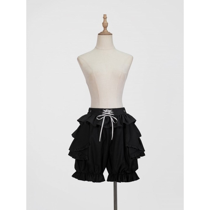 Short bloomer lolita noir à volants étagés