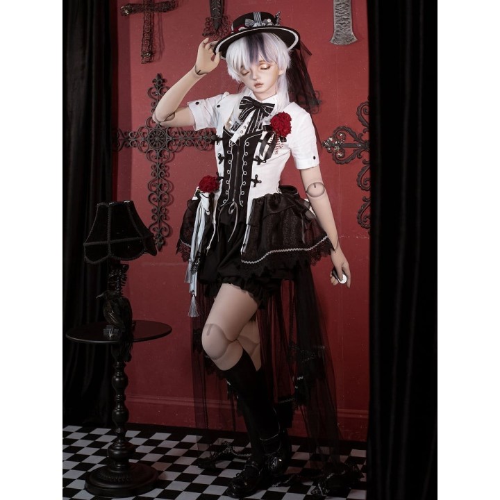 Short bloomer lolita noir à volants étagés