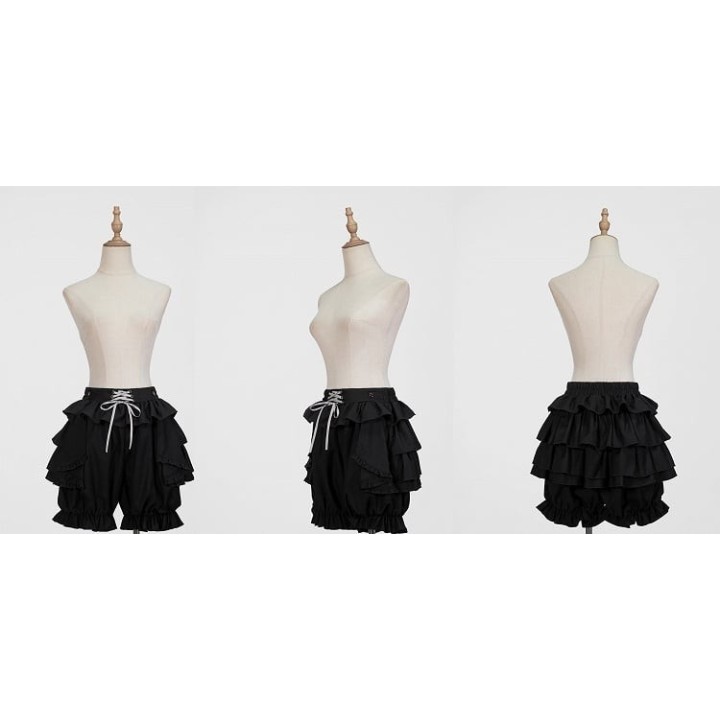 Short bloomer lolita noir à volants étagés