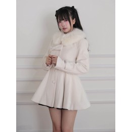 Manteau Ryousangata abricot à col fourrure amovible et nœud