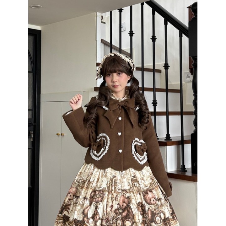 Manteau lolita marron col Claudine à nœud
