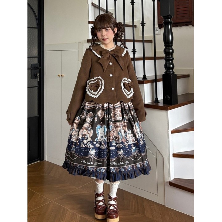 Manteau lolita marron col Claudine à nœud