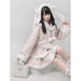 Manteau à capuche Jirai Kei rose à oreilles de lapin amovibles