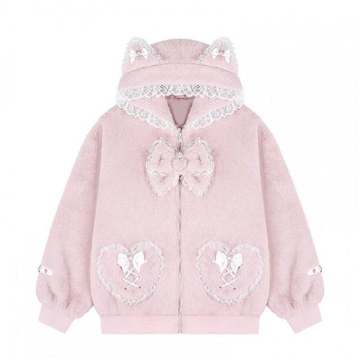 Manteau Ryousangata rose clair à capuche oreilles de chat