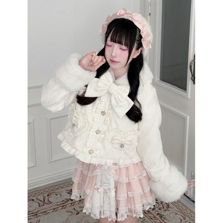 Manteau court Ryousangata blanc à capuche oreilles de lapin