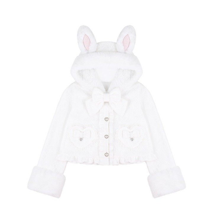 Manteau court Ryousangata blanc à capuche oreilles de lapin