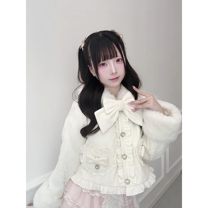 Manteau court Ryousangata blanc à capuche oreilles de lapin
