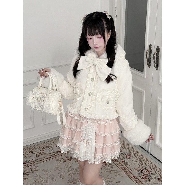 Manteau court Ryousangata blanc à capuche oreilles de lapin