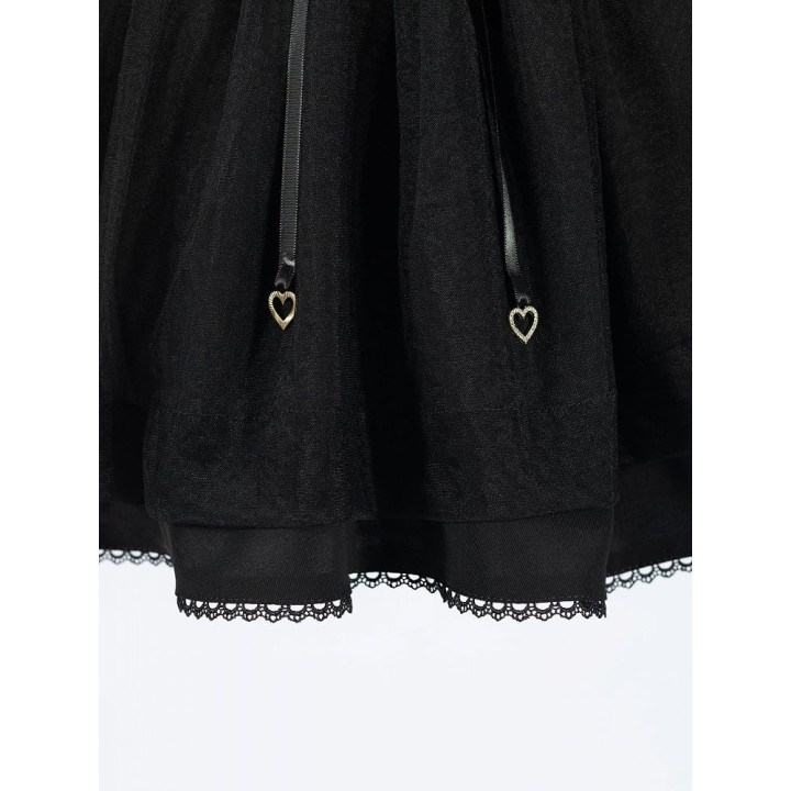 Jupe Jirai Kei taille haute à volants superposés, laçage et boucles cœur