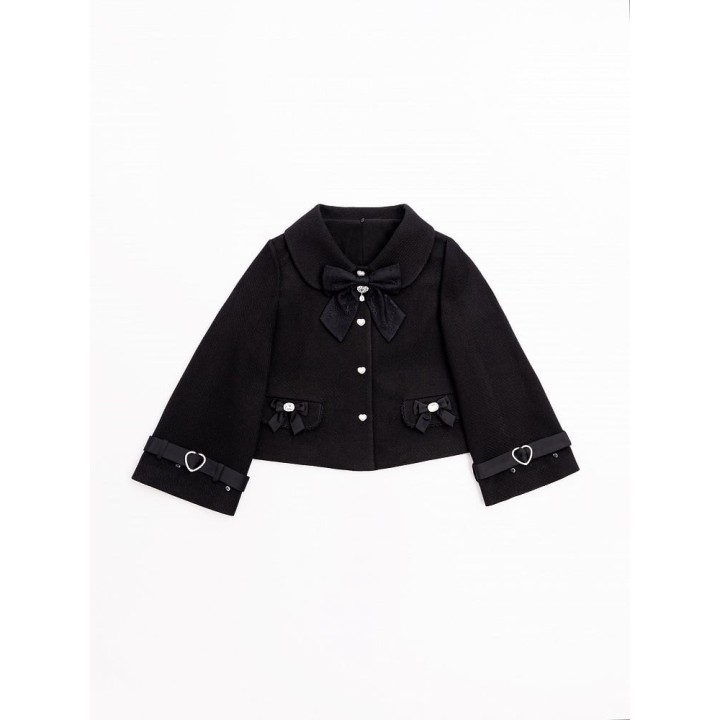 Manteau Jirai Kei noir à col et poignets fourrés amovibles