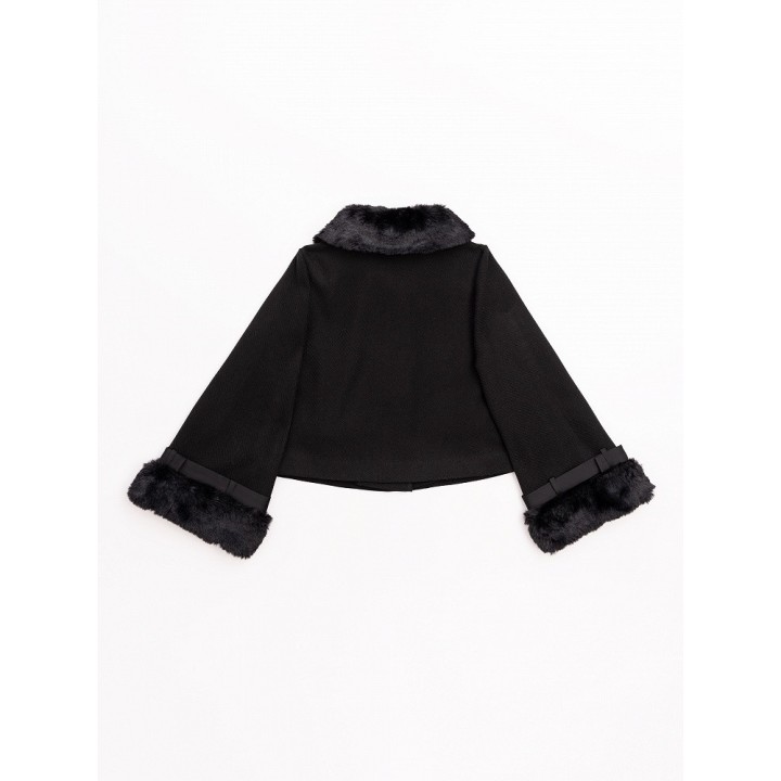Manteau Jirai Kei noir à col et poignets fourrés amovibles
