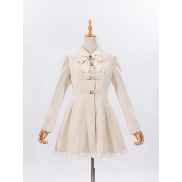 Manteau Jirai Kei crème à boucles papillon et col peluche amovible