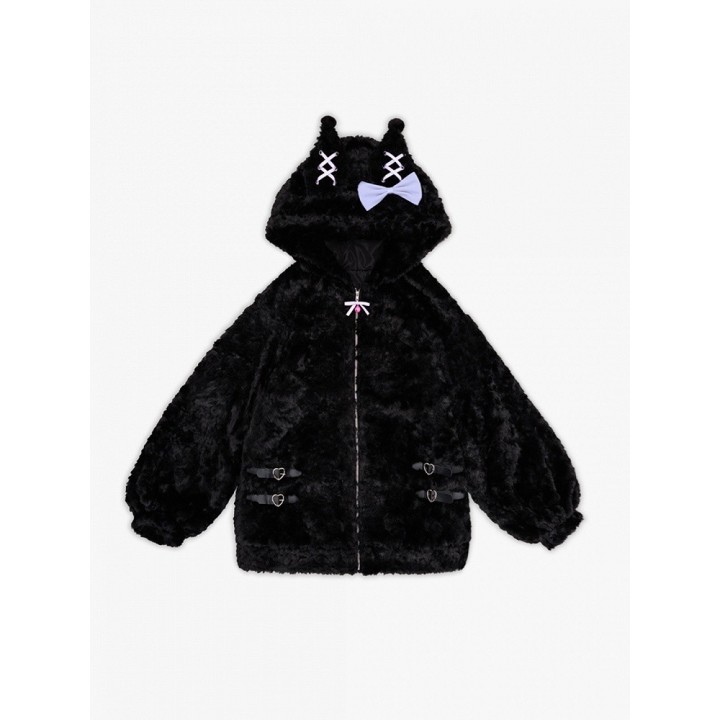Manteau à capuche oreilles de diablotin noir et violet