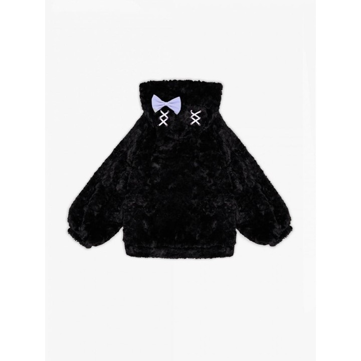 Manteau à capuche oreilles de diablotin noir et violet