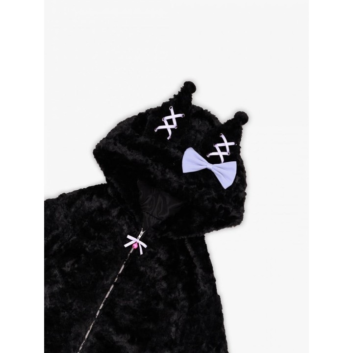 Manteau à capuche oreilles de diablotin noir et violet