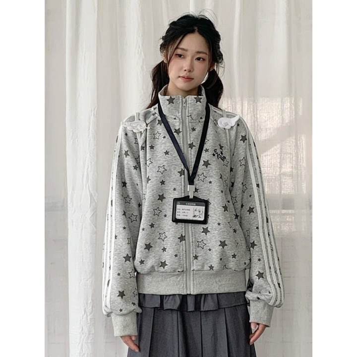 Veste zippée col montant rayée à étoiles