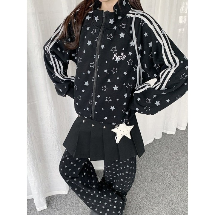 Veste zippée col montant rayée à étoiles