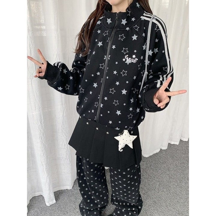 Veste zippée col montant rayée à étoiles