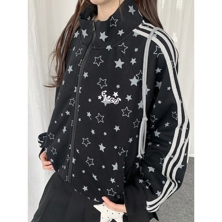 Veste zippée col montant rayée à étoiles