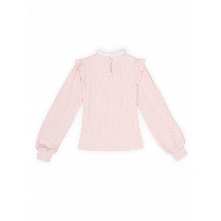 Pull Jirai Kei rose col illusion duveteux à volants et nœud