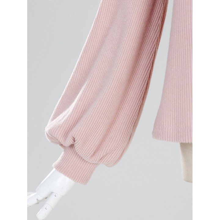 Top Jirai Kei col montant dentelle et trois nœuds – Rose