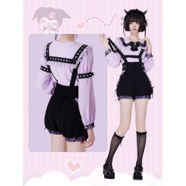 Blouse Jirai Kei violette col marin à dentelle