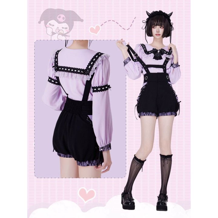 Blouse Jirai Kei violette col marin à dentelle