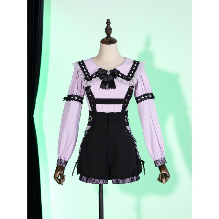 Blouse Jirai Kei violette col marin à dentelle