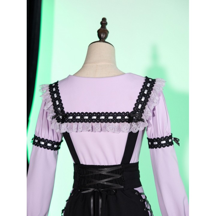 Blouse Jirai Kei violette col marin à dentelle