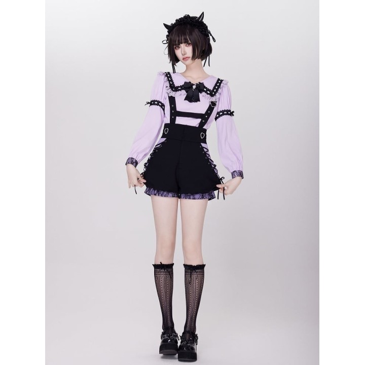 Blouse Jirai Kei violette col marin à dentelle