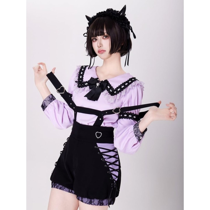 Blouse Jirai Kei violette col marin à dentelle