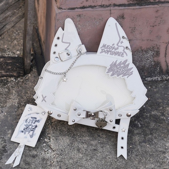 Sac cabas ita oreilles de chat, nœud et clous (porte-cartes offert) – Blanc