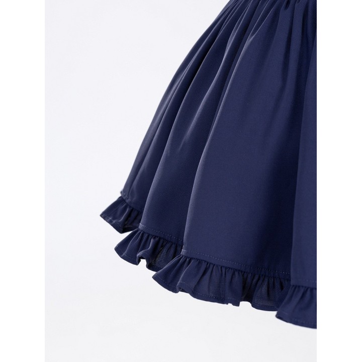 Jupe taille haute bleu nuit à sangles croisées et boucles cœur
