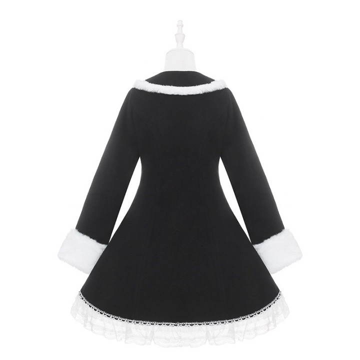 Manteau Ryousangata / Jirai Kei à col et poignets fourrés – Noir