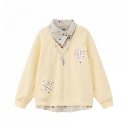 Pull effet deux pièces à étoiles et col asymétrique – Jaune