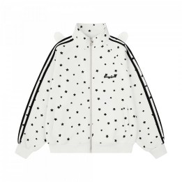 Veste col montant imprimé étoiles avec ailes au dos – Blanc