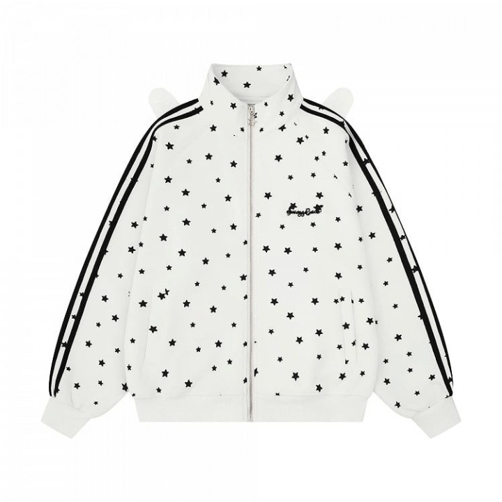 Veste col montant imprimé étoiles avec ailes au dos – Blanc