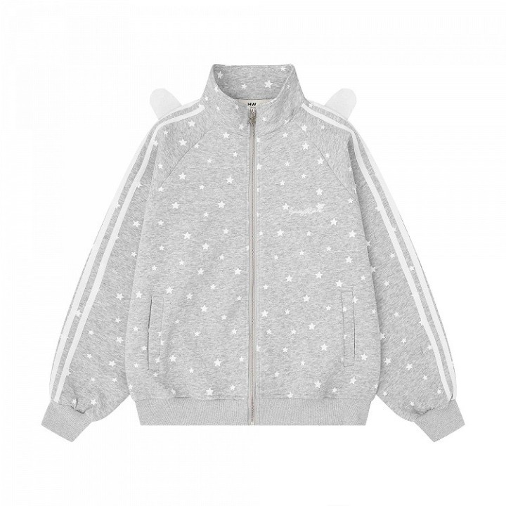 Veste col montant imprimé étoiles avec ailes au dos – Gris